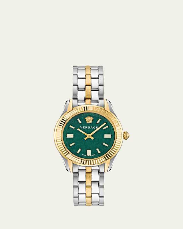 35mm Greca Time Watch with Bracelet Strap, Two-Tone/Green